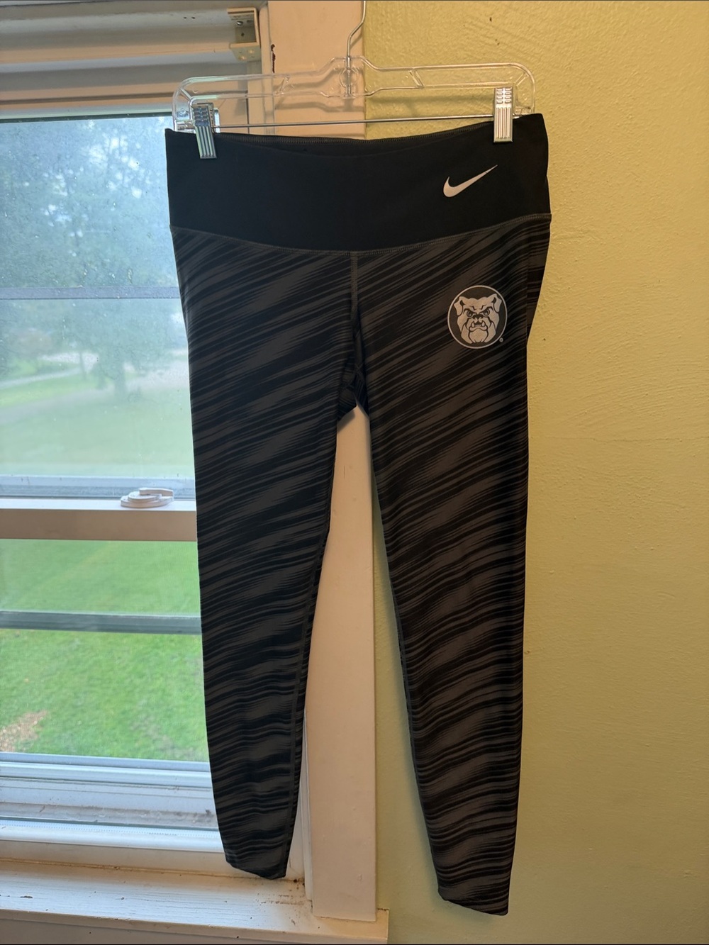 Nike Black & Gray Striped Leggings with Bulldog Patch